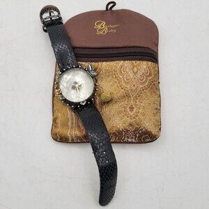 Barbara Bixby Women's Watch Butterfly Mother of Pearl Dial Snake Cowhide, READ